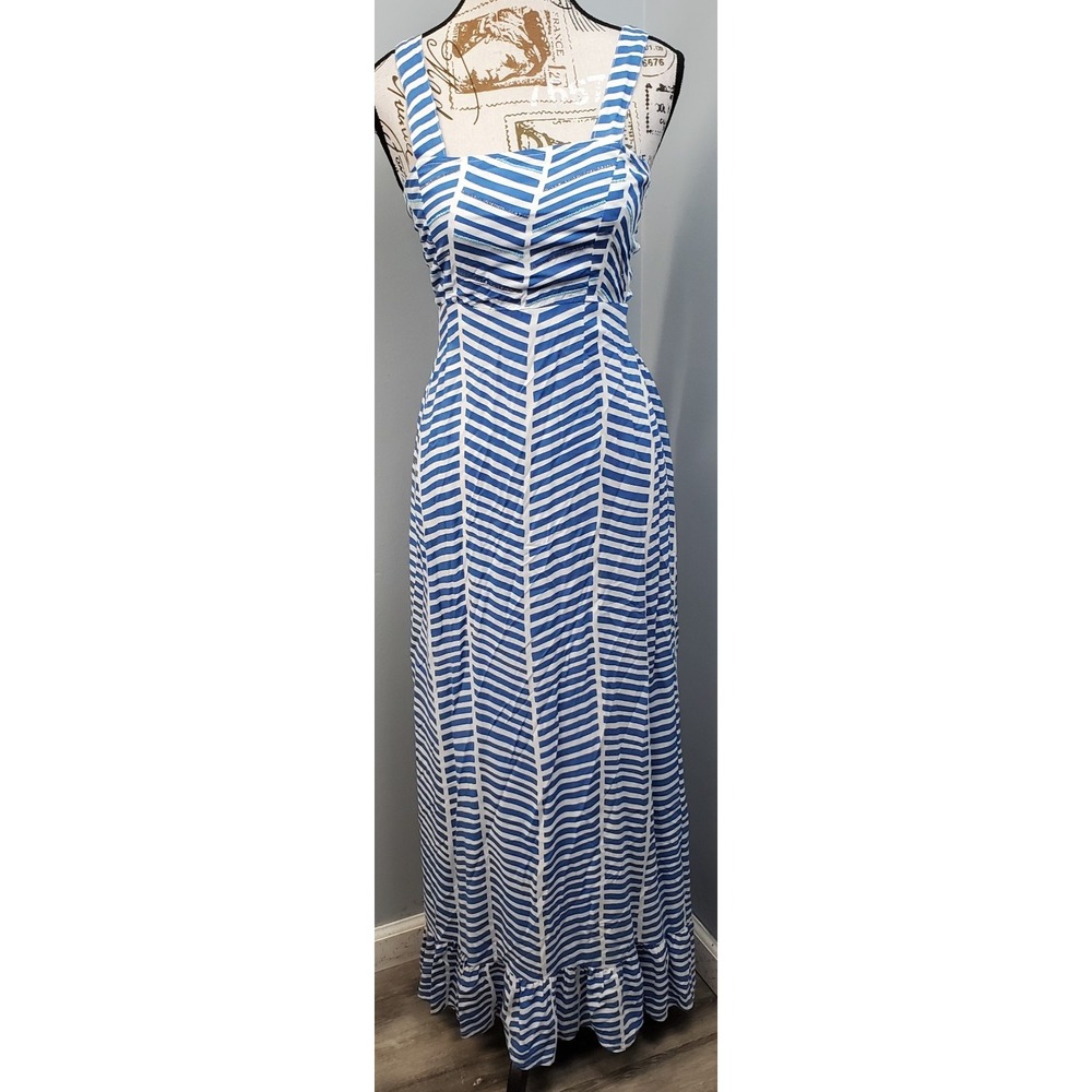 Skemo Maxi Dress Womens S Multi Geometric Beaded Back Tie Ruffle Hem Resortwear
